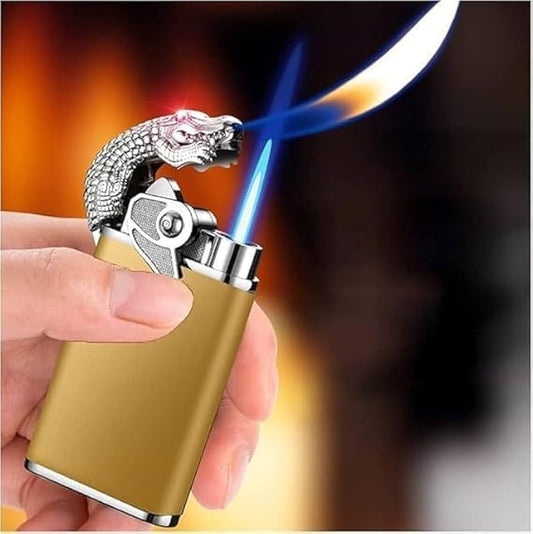 Magic Double Flame Cigarette Lighter Luminous Cigar Torch Lighters Wind-Proof Steel Gas Lighter Unique Lighter Creative Metal Gift for Men (Dragon Double Flame Multicolor)